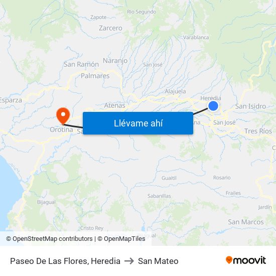 Paseo De Las Flores, Heredia to San Mateo map