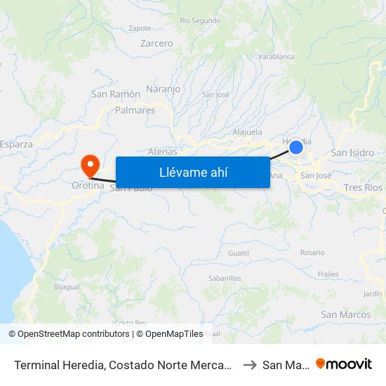Terminal Heredia, Costado Norte Mercado Heredia to San Mateo map