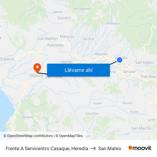 Frente A Servicentro Casaque, Heredia to San Mateo map