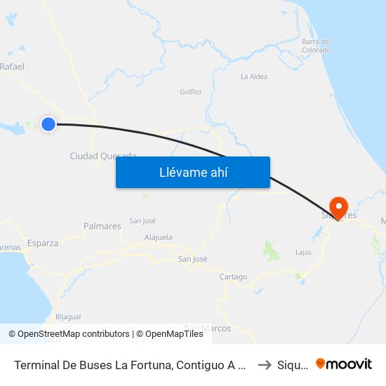 Terminal De Buses La Fortuna, Contiguo A Megasuper La Fortuna to Siquirres map