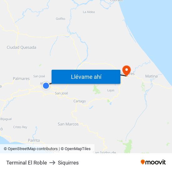 Terminal El Roble to Siquirres map