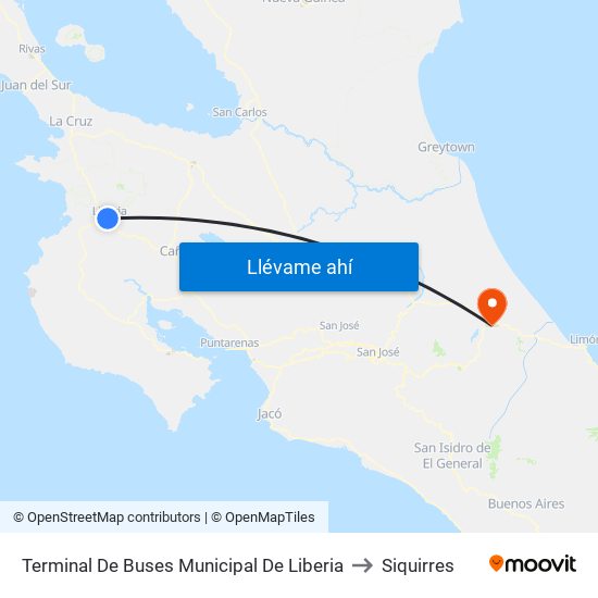 Terminal De Buses Municipal De Liberia to Siquirres map