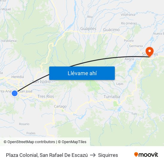 Plaza Colonial, San Rafael De Escazú to Siquirres map