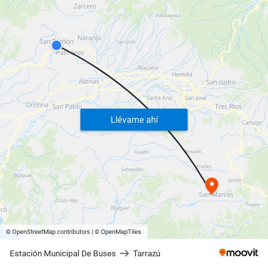 Estación Municipal De Buses to Tarrazú map