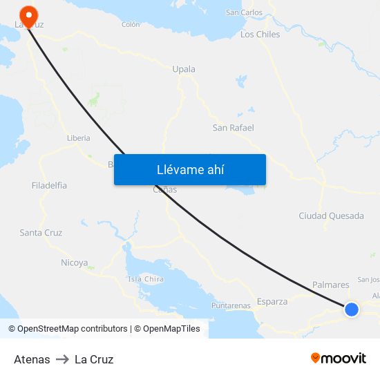 Atenas to La Cruz map