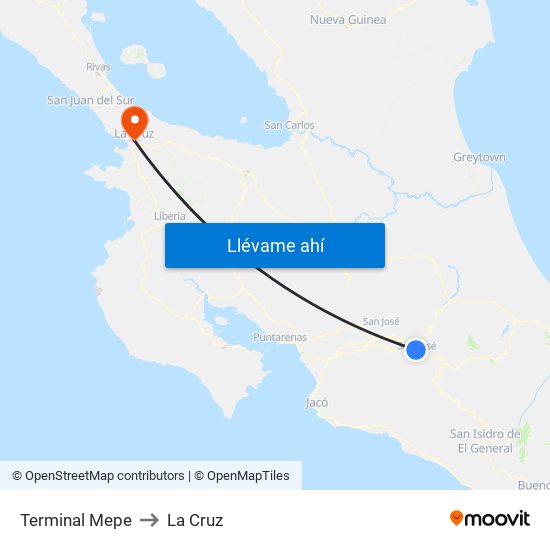 Terminal Mepe to La Cruz map