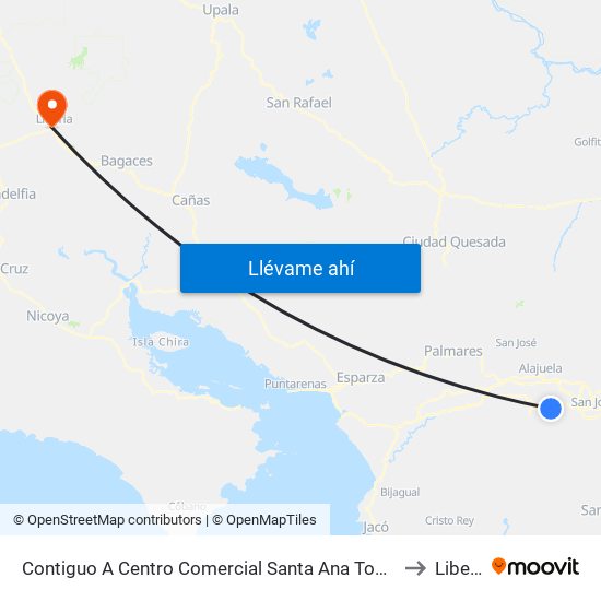 Contiguo A Centro Comercial Santa Ana Town Center to Liberia map
