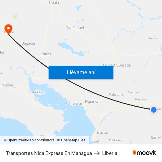 Transportes Nica Express En Managua to Liberia map