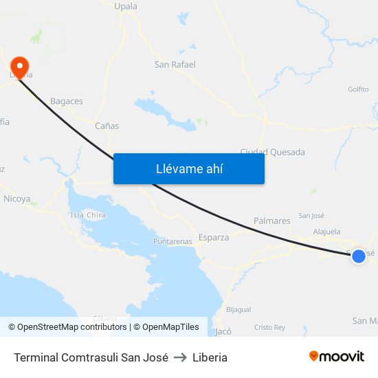 Terminal Comtrasuli San José to Liberia map