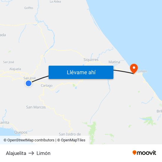 Alajuelita to Limón map