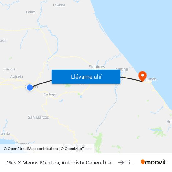 Más X Menos Mántica, Autopista General Cañas San José to Limón map