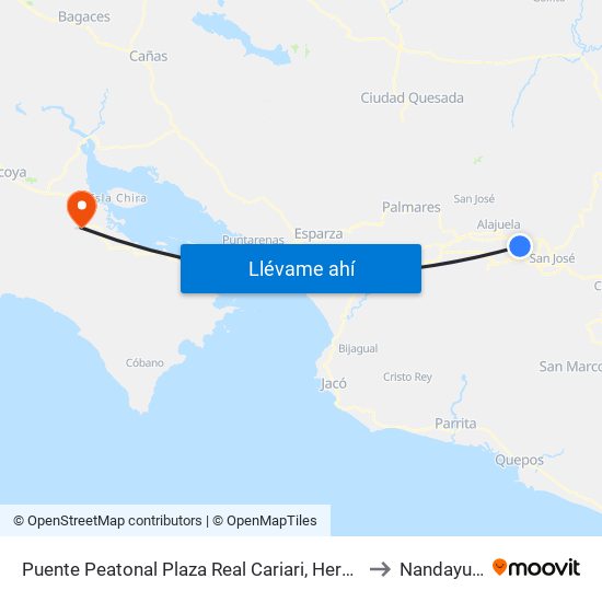 Puente Peatonal Plaza Real Cariari, Heredia to Nandayure map
