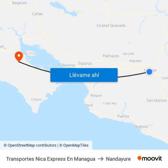 Transportes Nica Express En Managua to Nandayure map