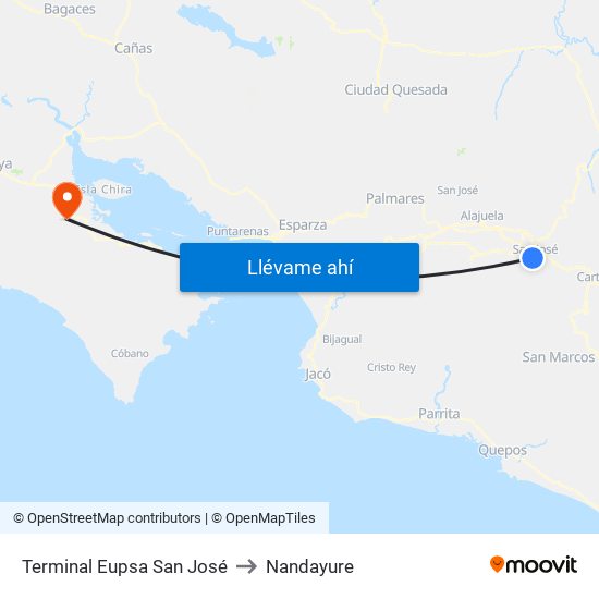 Terminal Eupsa San José to Nandayure map