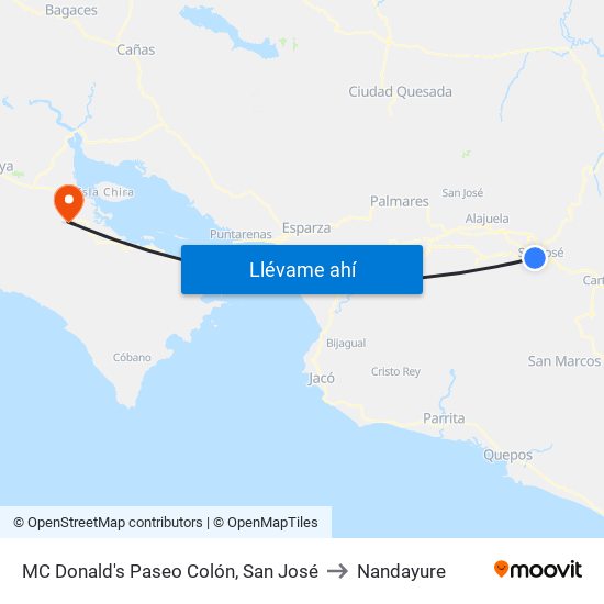 MC Donald's Paseo Colón, San José to Nandayure map