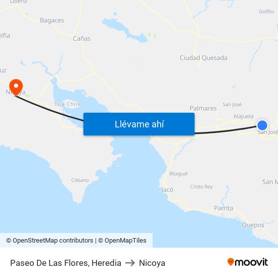 Paseo De Las Flores, Heredia to Nicoya map