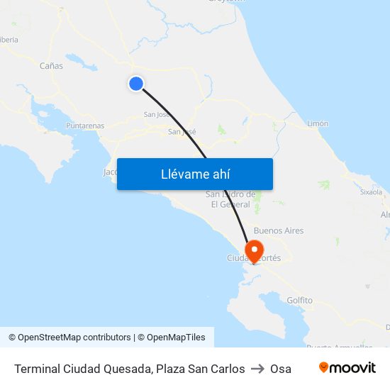 Terminal Ciudad Quesada, Plaza San Carlos to Osa map