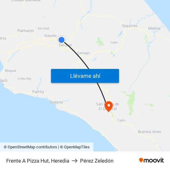 Frente A Pizza Hut, Heredia to Pérez Zeledón map