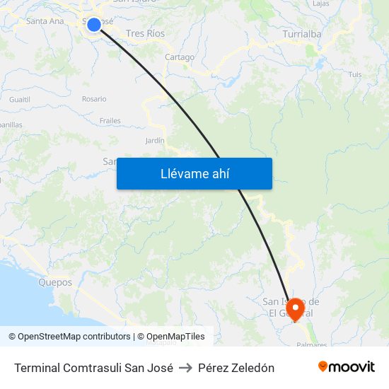 Terminal Comtrasuli San José to Pérez Zeledón map