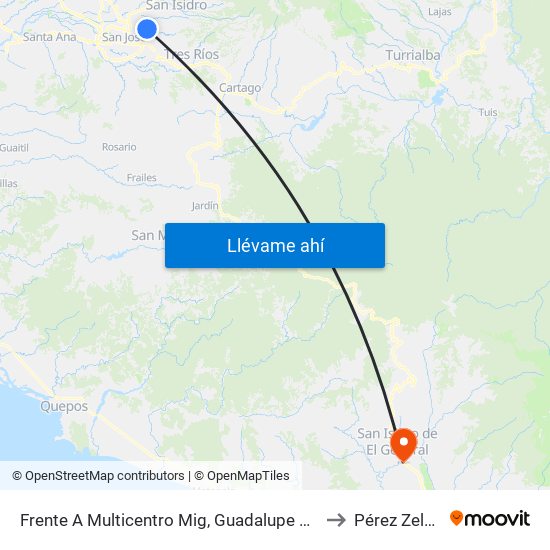 Frente A Multicentro Mig, Guadalupe Goicoechea to Pérez Zeledón map