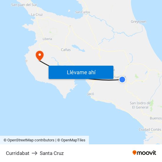 Curridabat to Santa Cruz map