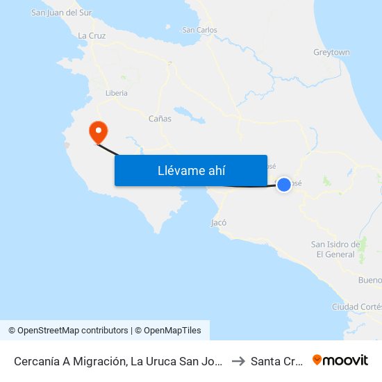 Cercanía A Migración, La Uruca San José to Santa Cruz map