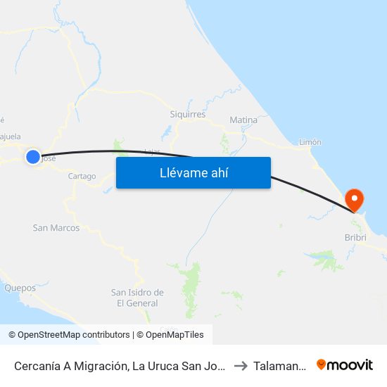 Cercanía A Migración, La Uruca San José to Talamanca map