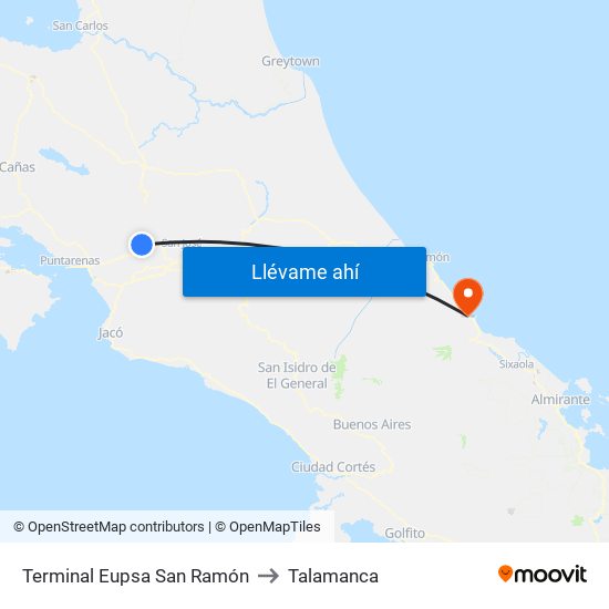 Terminal Eupsa San Ramón to Talamanca map