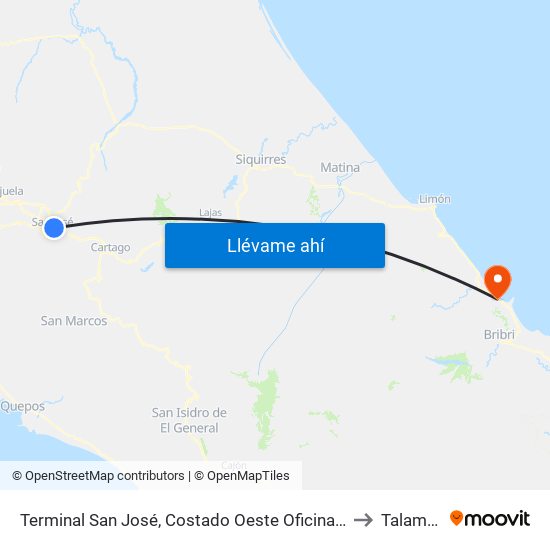 Terminal San José, Costado Oeste Oficinas Centrales Ccss to Talamanca map