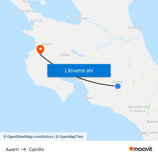 Aserrí to Carrillo map