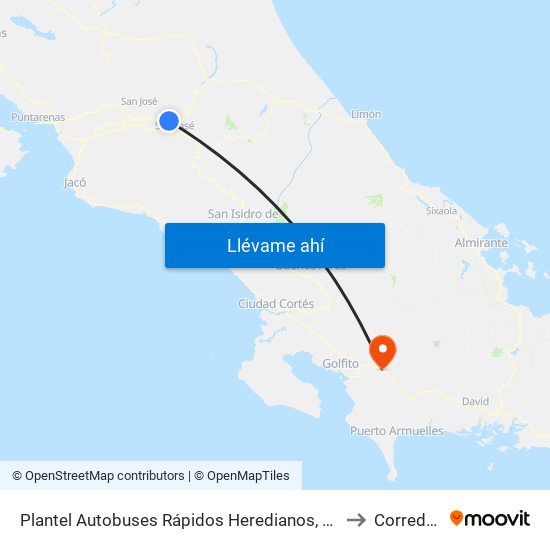 Plantel Autobuses Rápidos Heredianos, Pirro Heredia to Corredores map