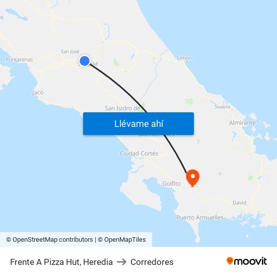 Frente A Pizza Hut, Heredia to Corredores map