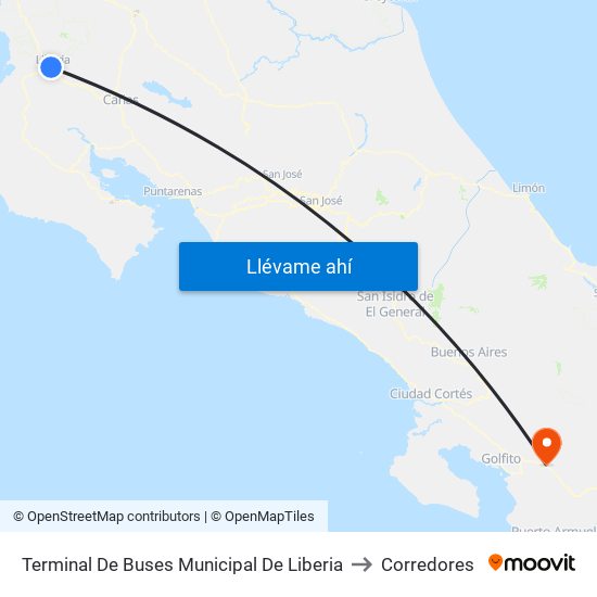 Terminal De Buses Municipal De Liberia to Corredores map