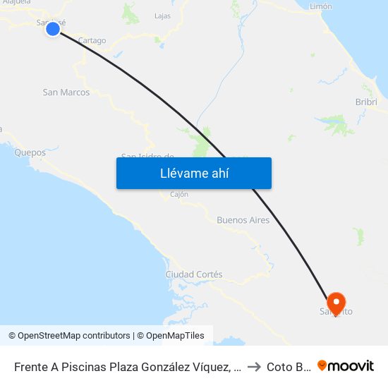 Frente A Piscinas Plaza González Víquez, San José to Coto Brus map