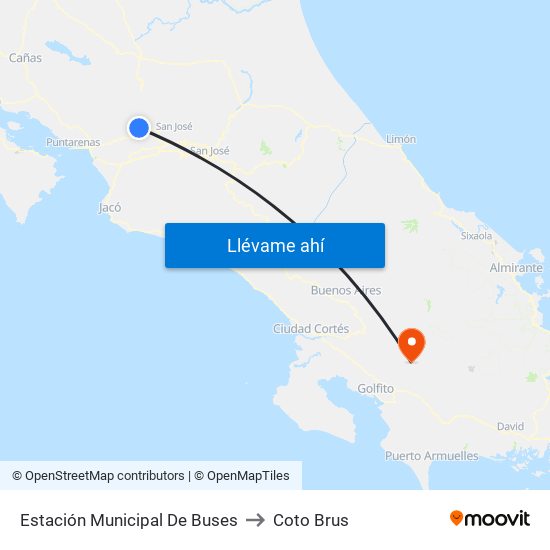 Estación Municipal De Buses to Coto Brus map