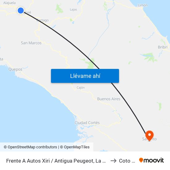 Frente A Autos Xiri / Antigua Peugeot, La Valencia Heredia to Coto Brus map