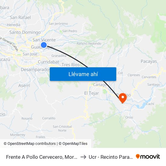 Frente A Pollo Cervecero, Moravia to Ucr - Recinto Paraíso map