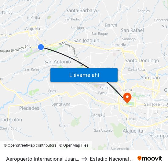 Aeropuerto Internacional Juan Santamaría, Alajuela to Estadio Nacional De Costa Rica map