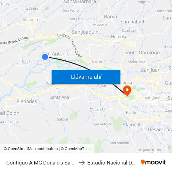 Contiguo A MC Donald's San Antonio, Belén to Estadio Nacional De Costa Rica map