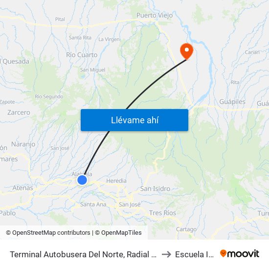 Terminal Autobusera Del Norte, Radial Francisco J. Orlich Alajuela to Escuela Ida Otoya map