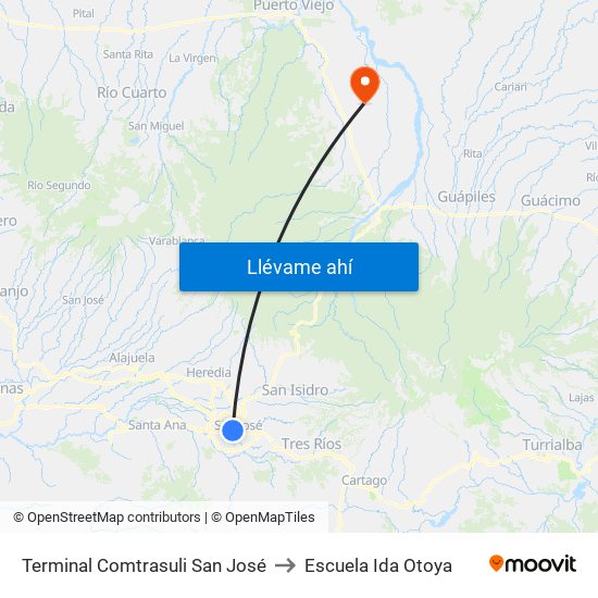 Terminal Comtrasuli San José to Escuela Ida Otoya map