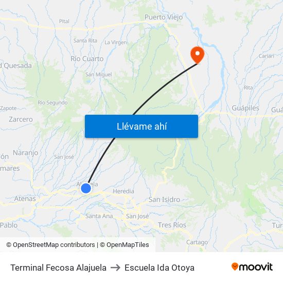 Terminal Fecosa Alajuela to Escuela Ida Otoya map