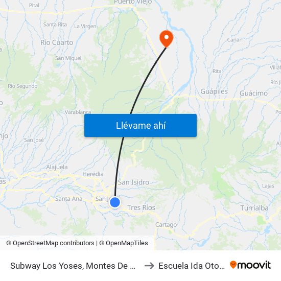 Subway Los Yoses, Montes De Oca to Escuela Ida Otoya map
