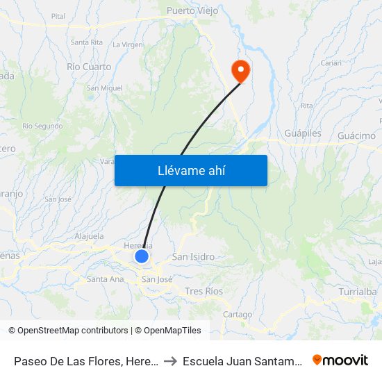 Paseo De Las Flores, Heredia to Escuela Juan Santamaría map