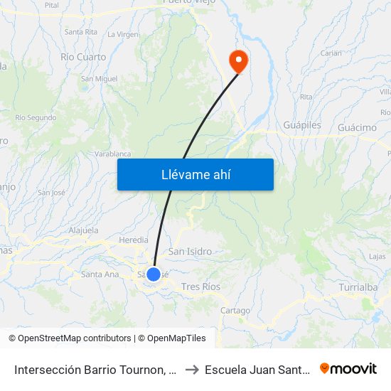 Intersección Barrio Tournon, San José to Escuela Juan Santamaría map