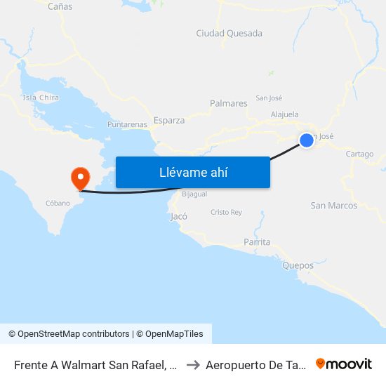 Frente A Walmart San Rafael, Escazú to Aeropuerto De Tambor map