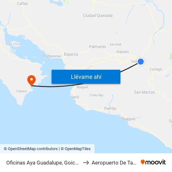 Oficinas Aya Guadalupe, Goicoechea to Aeropuerto De Tambor map