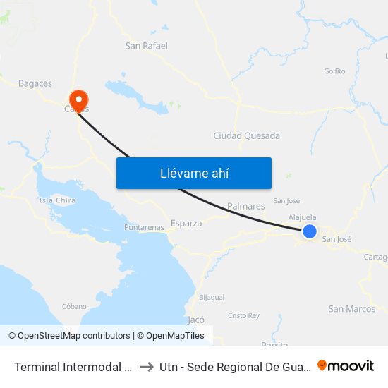 Terminal Intermodal San Antonio De Belén to Utn - Sede Regional De Guanacaste - Recinto Corobicí map