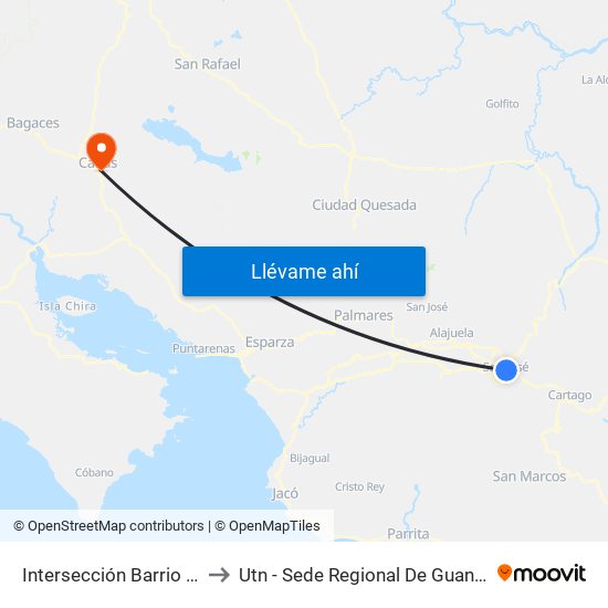 Intersección Barrio Tournon, San José to Utn - Sede Regional De Guanacaste - Recinto Corobicí map