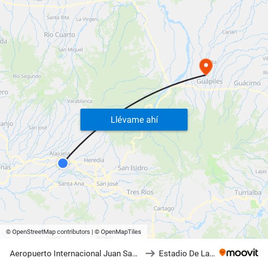 Aeropuerto Internacional Juan Santamaría, Alajuela to Estadio De La Colonia map